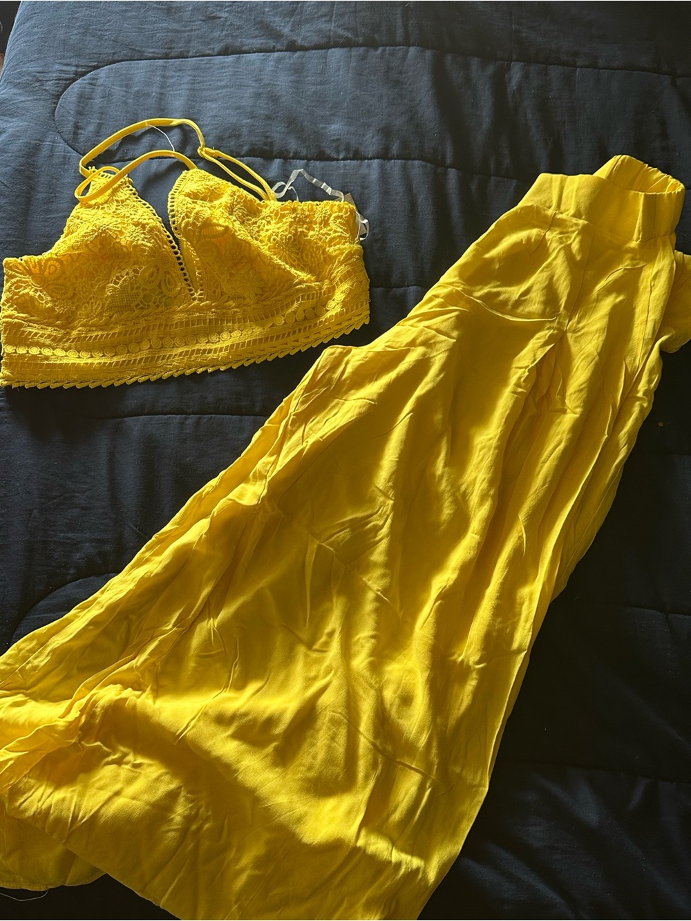 Yellow Lace Bralette and Flowing pant Set
